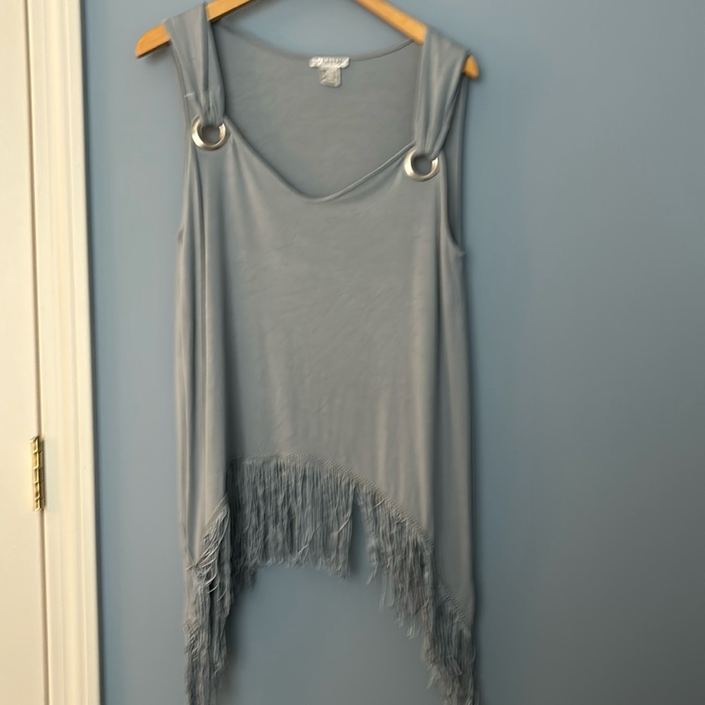 Light blue Sleeveless Top with Fringes